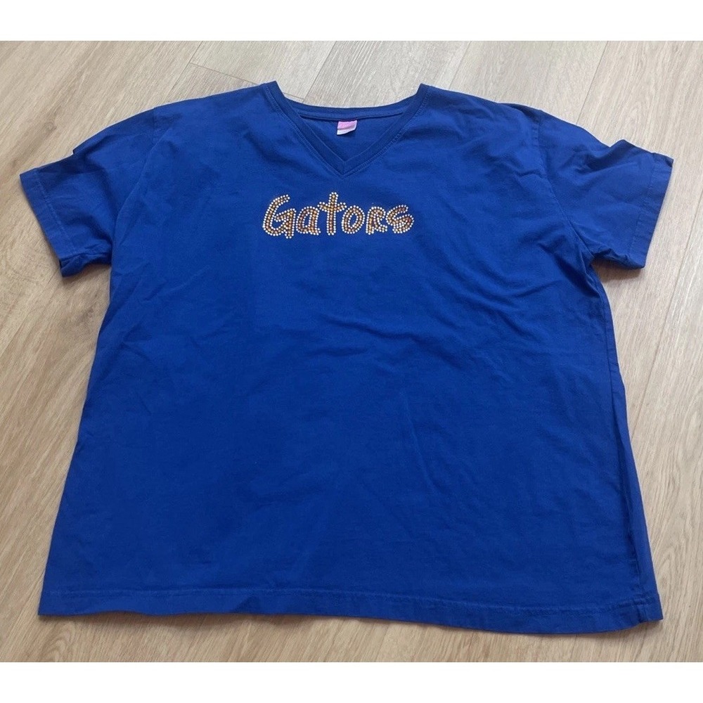Florida Gators Rhinestone Bling V-Neck T-shirt 3XL Blue Orange